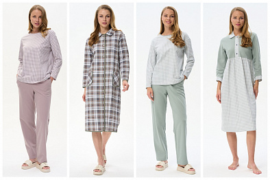 Пижамы, халат и сорочка из футера с тонким начесом Пижамы, халат и сорочка из футера с тонким начесом