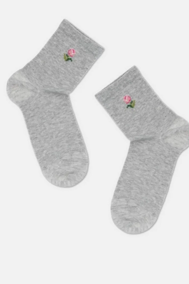 Носки жен,б1155,582(св.серый меланж,сермел-св,,тюльпан люрекс), (25)