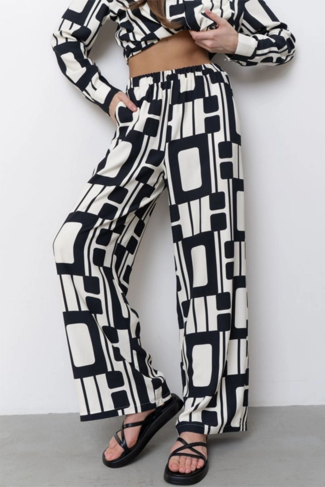 Брюки жен,50075,4f-091б(черно-белый,чер,молоч,геометрия), (50-170)