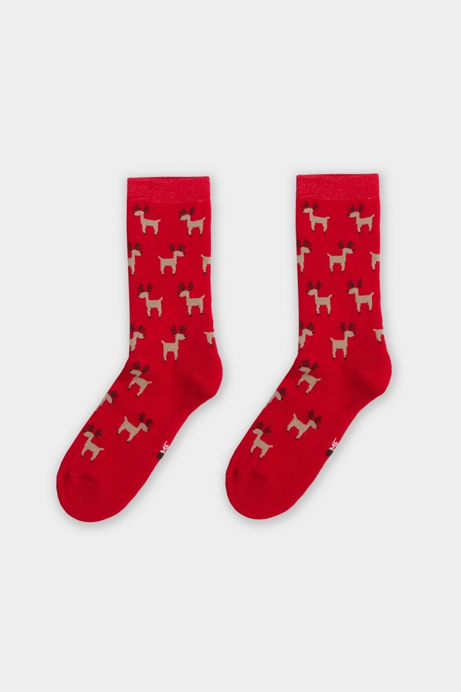 Носки жен,23552u,2594(я.красный,красн,,олени), (29-31)