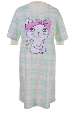 Сорочка ноч жен,в307090,-(пыльная клетка св.изумрудная,зел-св,,кошечка с бантиком), (46-158,164)