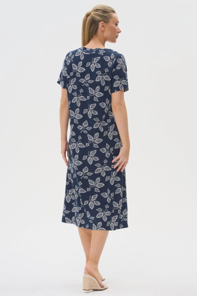 Платье жен,n0900,n0900-p59.5s11(тёмно-синий,син-т,,беж листья), (48-164)