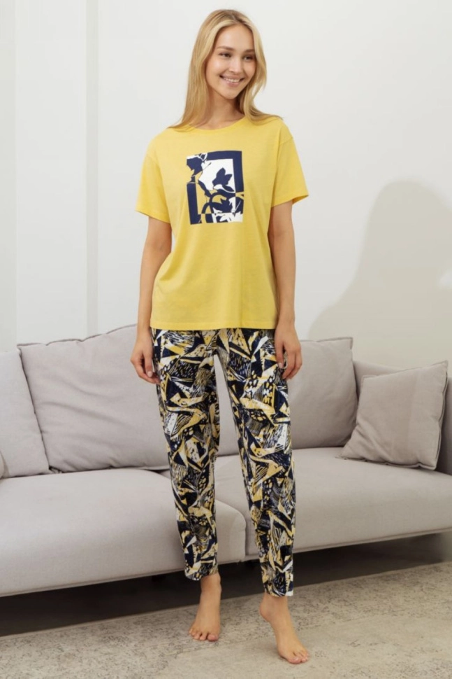 Брюки жен,50090,2h-073(сине-желтый,жел,,син-т геометрия), (44-170)