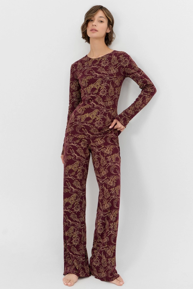Пижама жен,592624,25-35965пп-2(золотые олени на бордо,бордо,беж,), (42-164,170)