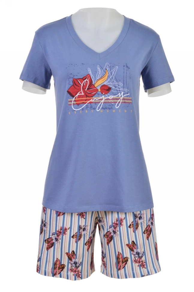 Пижама жен,20199/45018,-(темно-голубой/бело-синий,син,бел,цветы полоски), (46-170)
