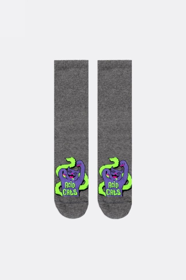 Носки жен,22559u,2242(т.серый меланж,сер-т,,кислотные кошки), (25-27)