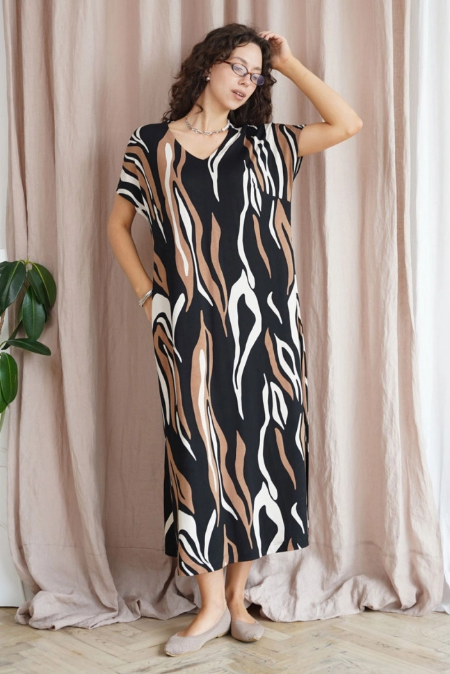 Платье жен,32900g,5с3857(набивка,корич,чер,абстракция), (48-158,164)