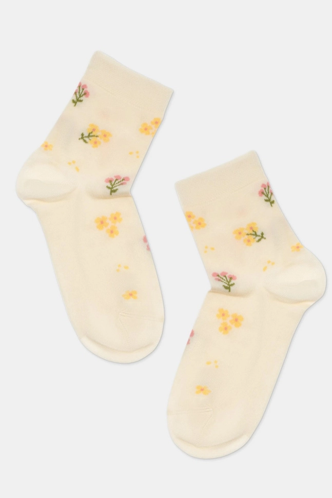 Носки жен,б1100,721(ш.белый,молоч,,цветочки), (23)