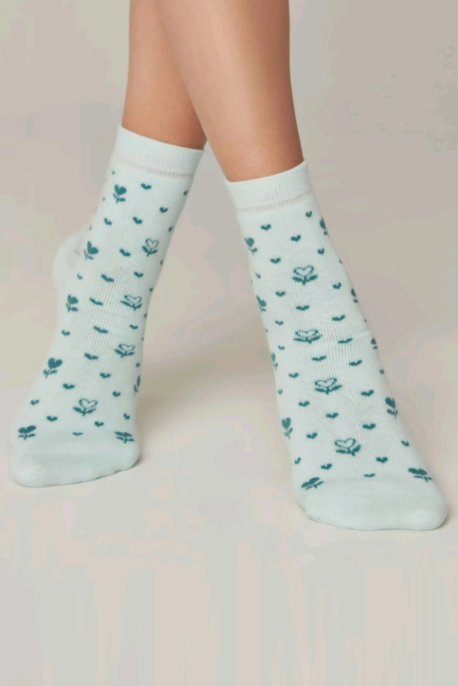 Носки жен,7с-47сп,434(бледно-бирюзовый,лазур,,цветочки), (23)