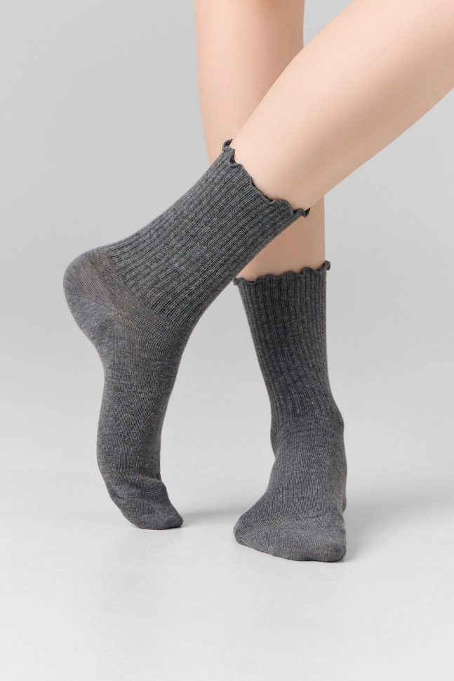 Носки жен,21283k,1719(т.серый меланж,антрац,,рюша), (25-27)