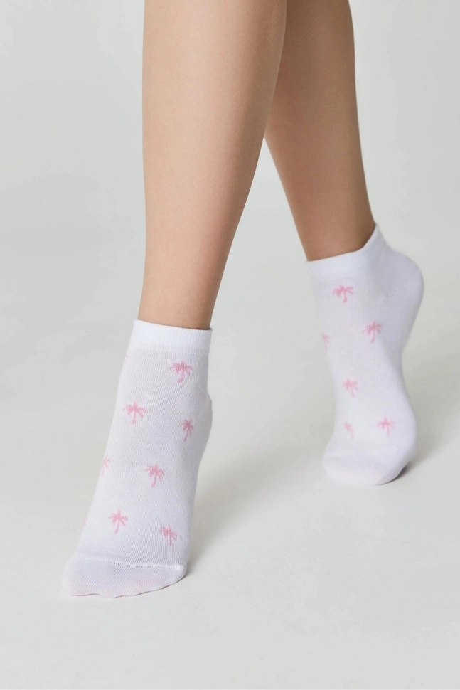 Носки жен,23с-111сп,589(белый-розовый,бел,,пальмы св.роз), (23)