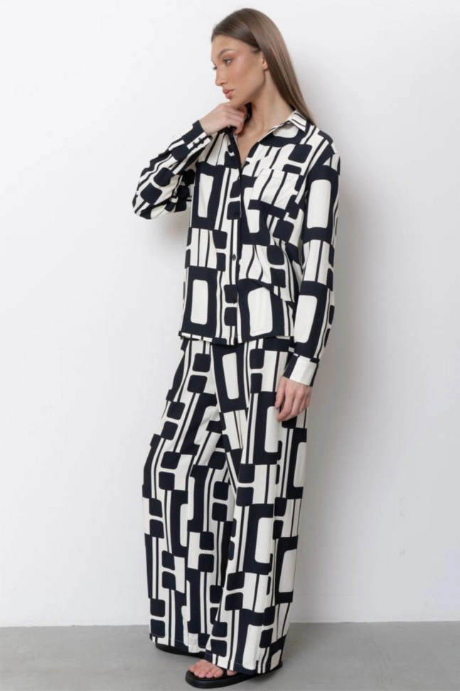 Брюки жен,50075,4f-091б(черно-белый,чер,молоч,геометрия), (50-170)