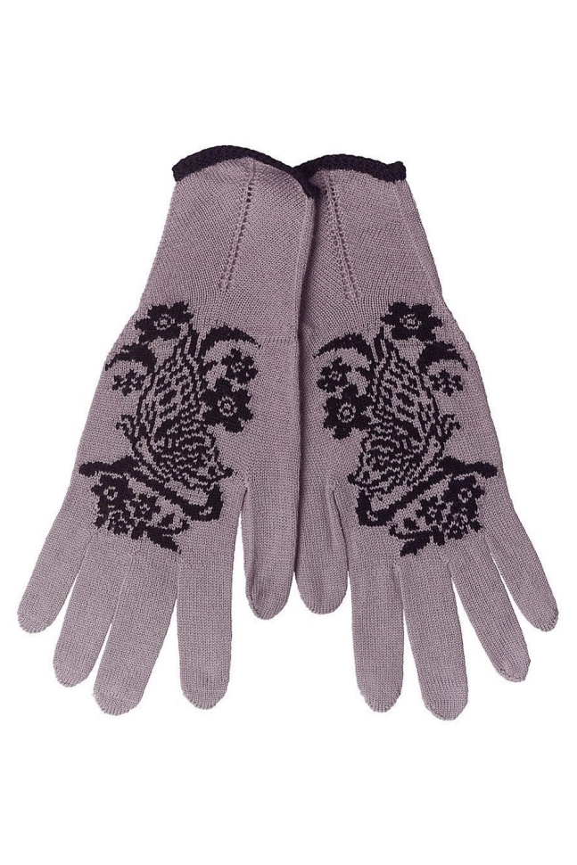 Перчатки жен,а11913,а11913-3(-,сер,-,меринос чер цв узор), (17)