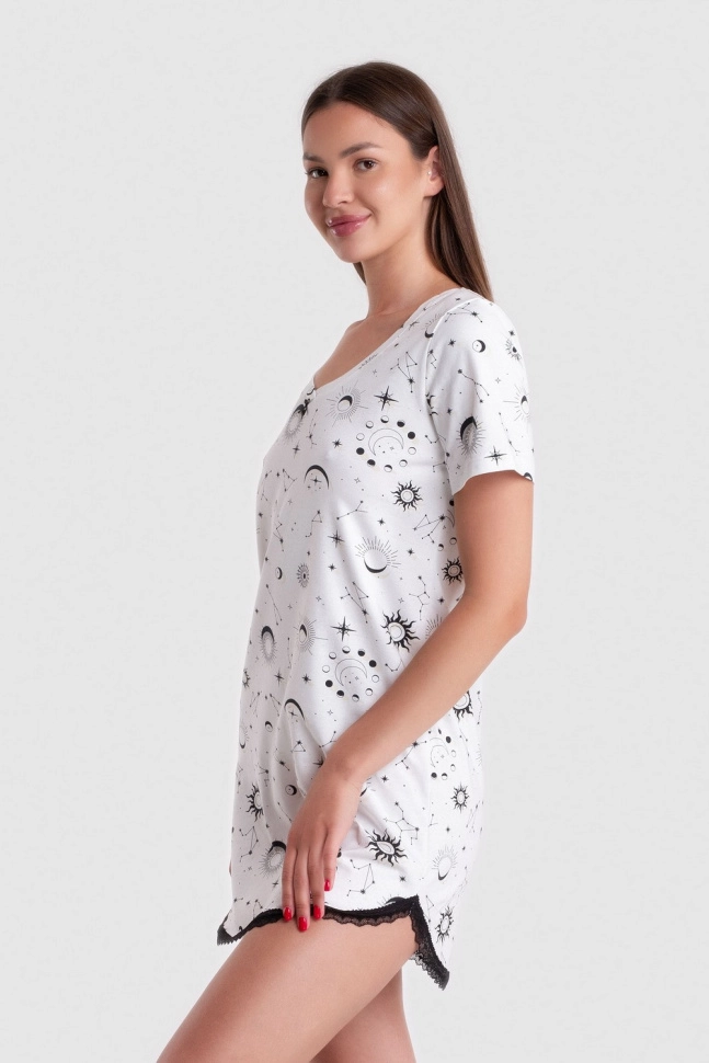 Сорочка ноч жен,s8223,s8208,s8208/7(молочный с рис. 3317,молоч,,созвездия на молочном), (44-170)