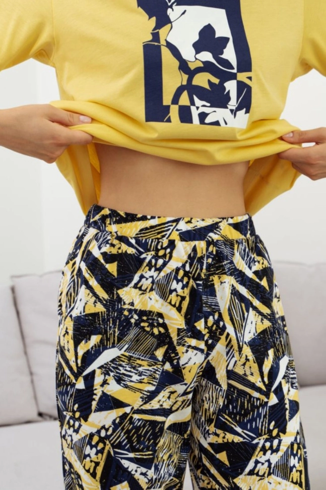 Брюки жен,50090,2h-073(сине-желтый,жел,,син-т геометрия), (44-170)