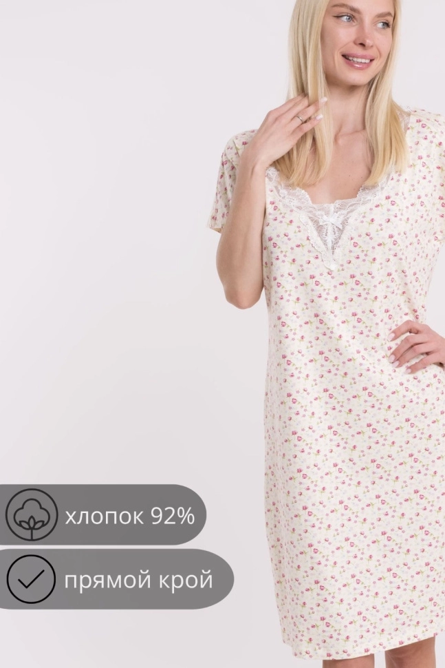 Сорочка ноч жен,s8117,s8149,s8149/22(молочный с рис. 7483,молоч,,батистовый напев 7483/v06), (50-170)