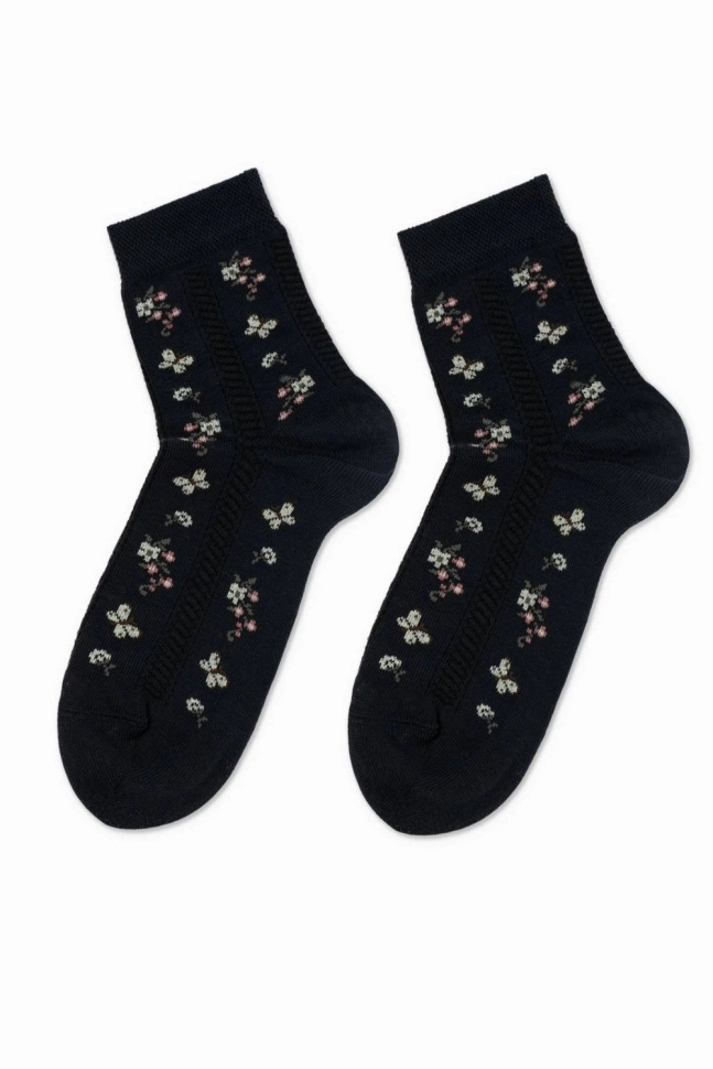 Носки жен,б1100,605(т.серый,сер-т,,цветы), (23)