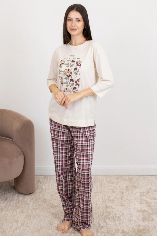 Пижама жен,660213,5с4696(к.ваниль,клетка,беж,бордо,гортензия клетка), (46-158,164)