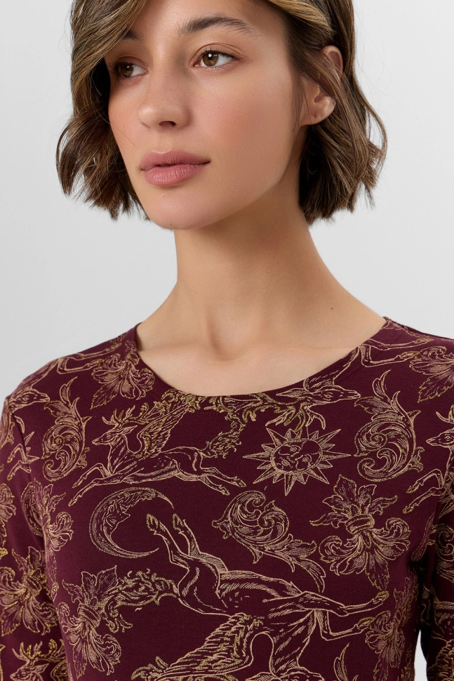 Пижама жен,592624,25-35965пп-2(золотые олени на бордо,бордо,беж,), (42-164,170)