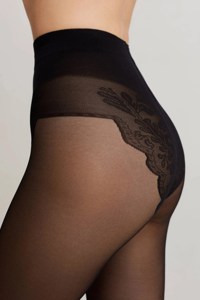 Колготки жен,8с-47сп,bikini40(nero,чер,,полупрозрачные имитация ажур трусиков), (2)