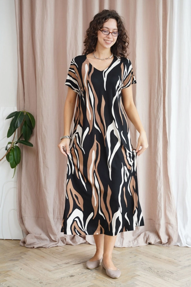 Платье жен,32900g,5с3857(набивка,корич,чер,абстракция), (48-158,164)