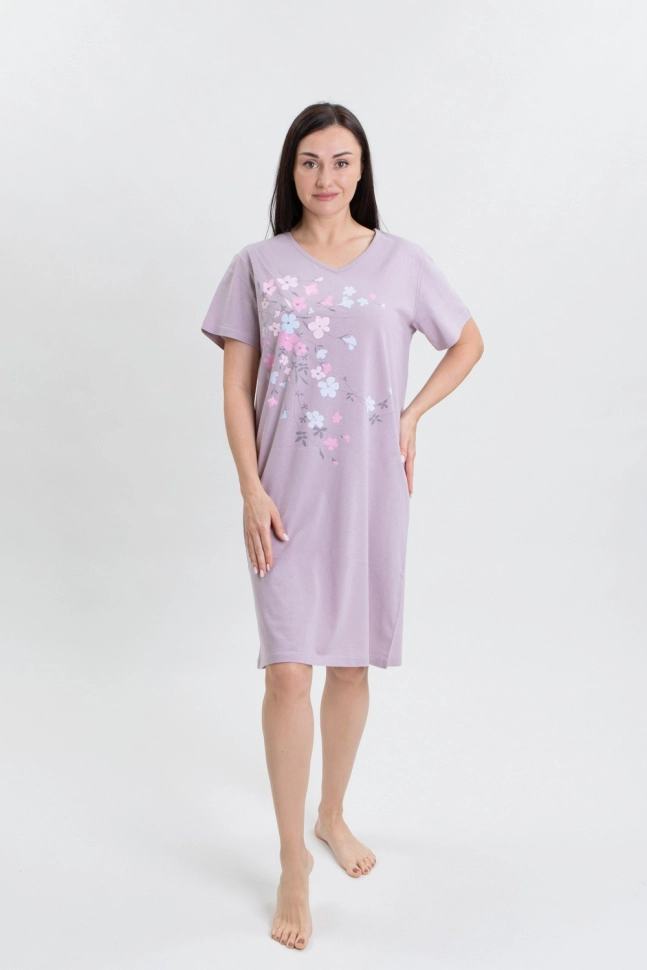 Сорочка ноч жен,в308384,-(серо-розовый,роз-св,,цветы), (48-158,164)