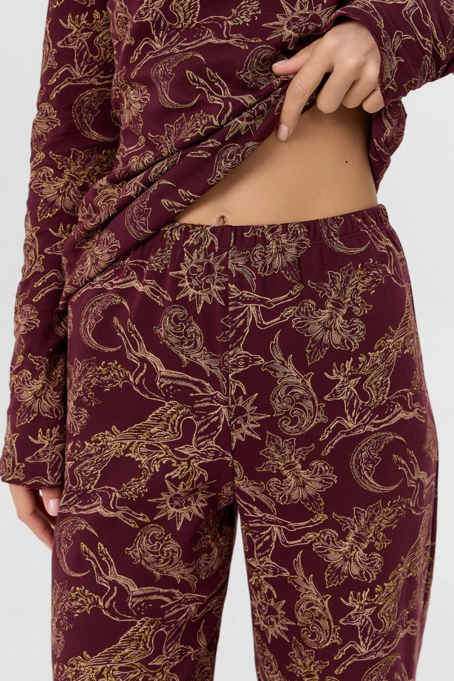 Пижама жен,592624,25-35965пп-2(золотые олени на бордо,бордо,беж,), (42-164,170)