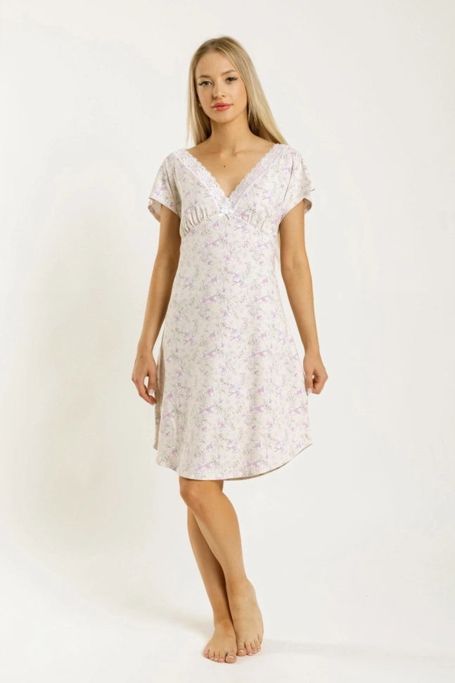 Сорочка ноч жен,s8154,s8154/11(кремовый с рис. 400111,беж,,трепетный гибискус 0400111 v:3), (46-170,176)