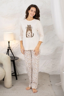 Пижама жен,42100g,5с4801(к.ваниль,набивка,беж,молоч,кошка лео), (50-170,176)