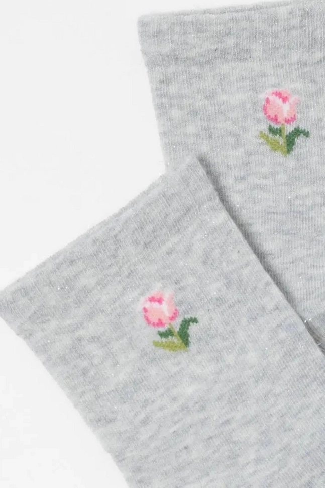 Носки жен,б1155,582(св.серый меланж,сермел-св,,тюльпан люрекс), (25)