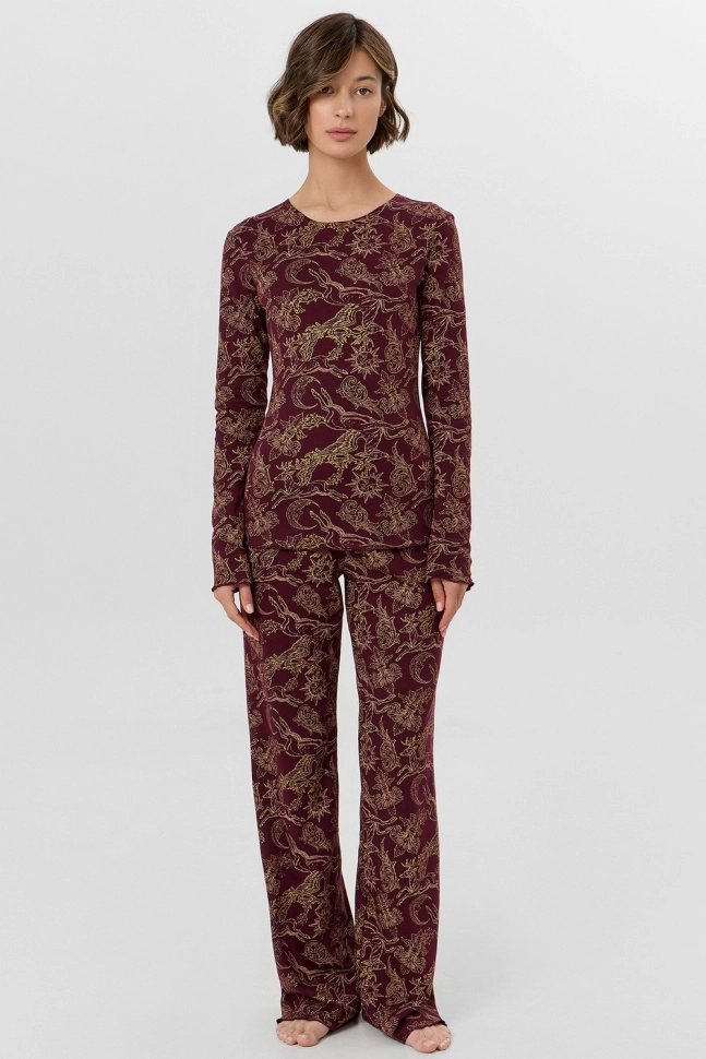 Пижама жен,592624,25-35965пп-2(золотые олени на бордо,бордо,беж,), (42-164,170)