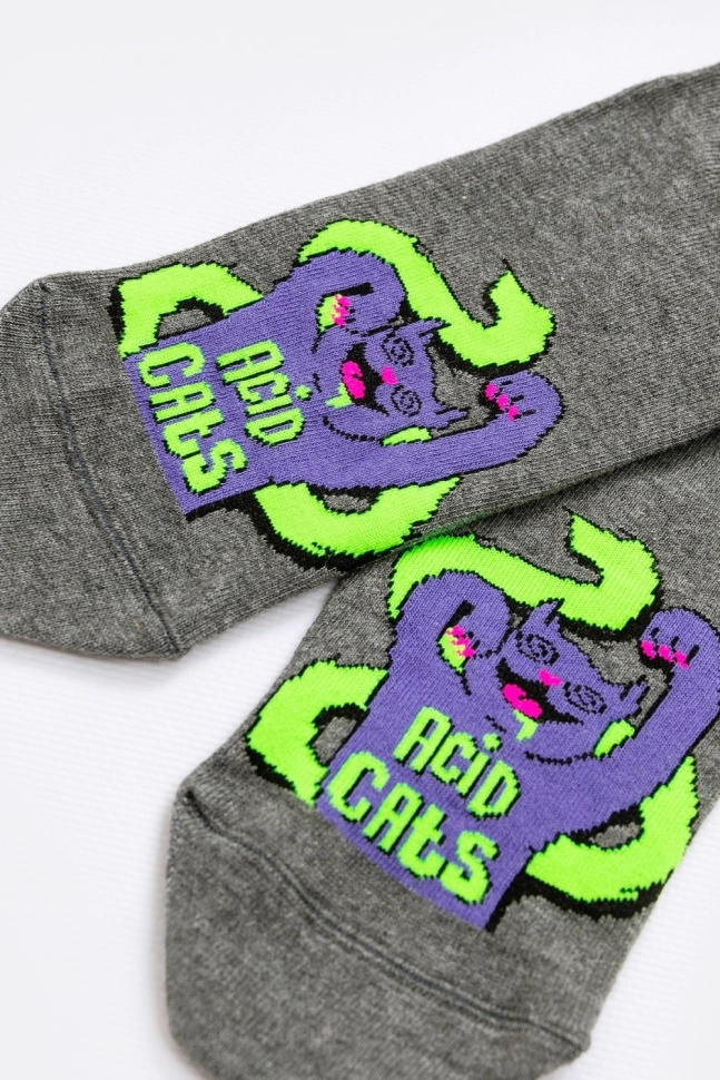 Носки жен,22559u,2242(т.серый меланж,сер-т,,кислотные кошки), (25-27)