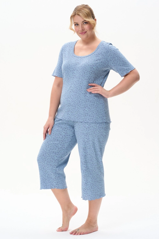 Пижама жен,p0720,p0720-p51.5f06(голубой,гол,,бордо ветви цветы), (46-164)