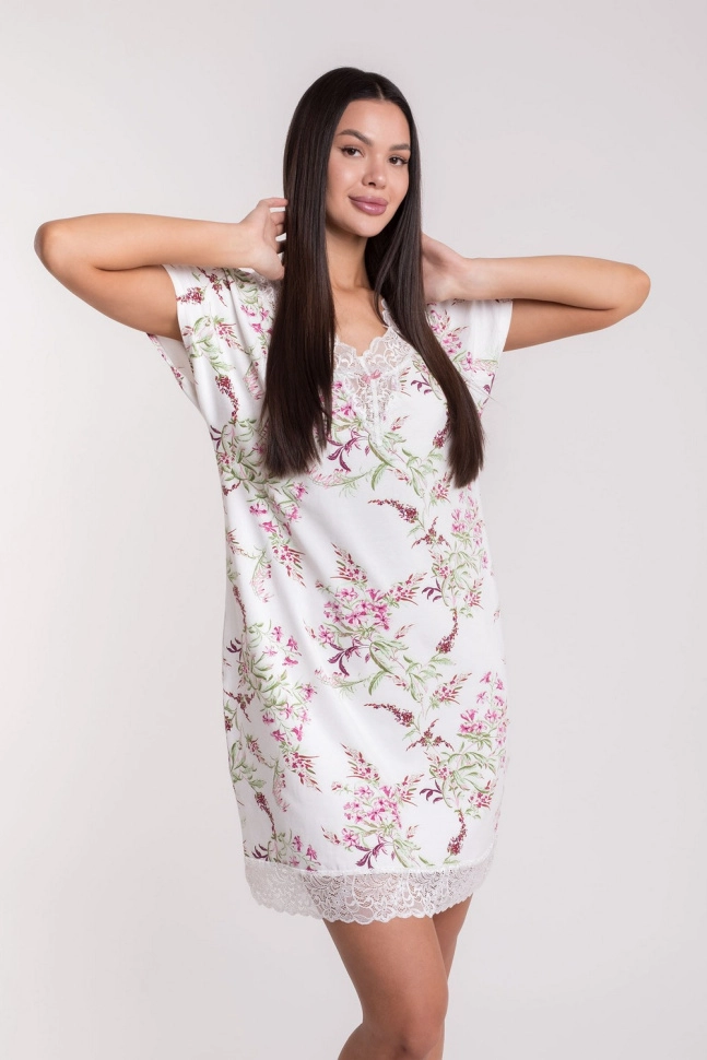 Сорочка ноч жен,s8149,s8149/27(тофу с рис. 11026,молоч,,цветы), (50-170)