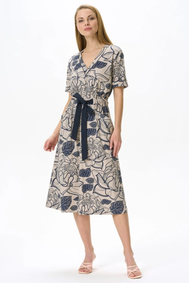 Платье жен,n0500,n0500-p19.3s11(бежевый,беж,,син цветы), (46-164)