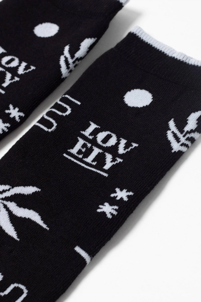 Носки жен,7с-47сп,567(черный,чер,бел листья надписи,), (23-25)