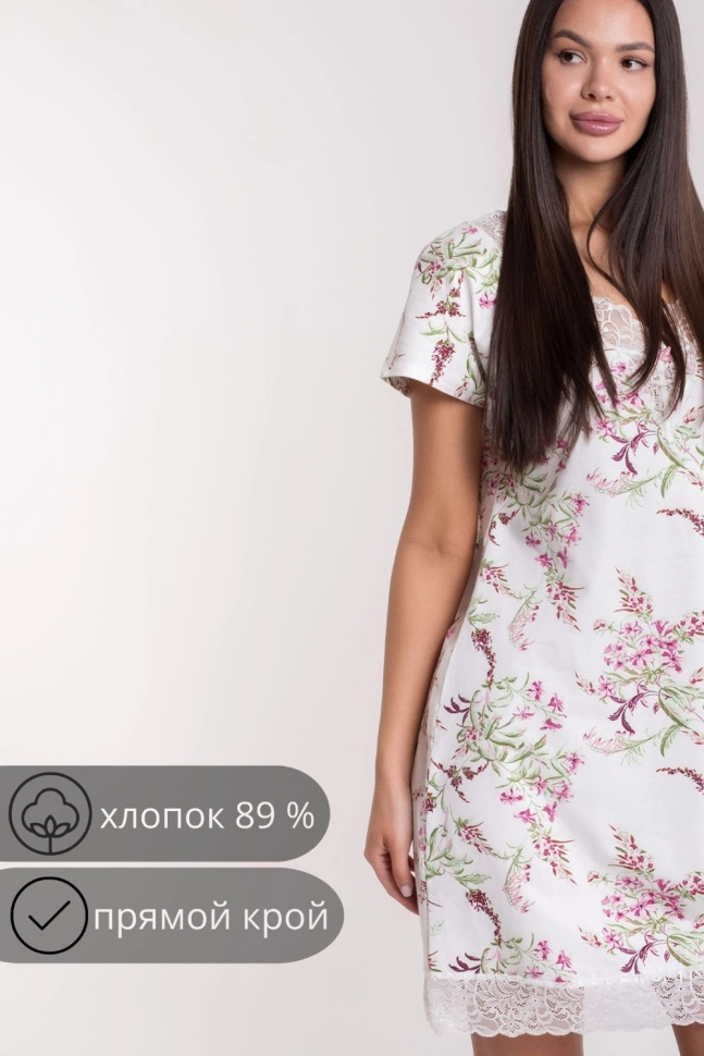 Сорочка ноч жен,s8149,s8149/27(тофу с рис. 11026,молоч,,цветы), (50-170)