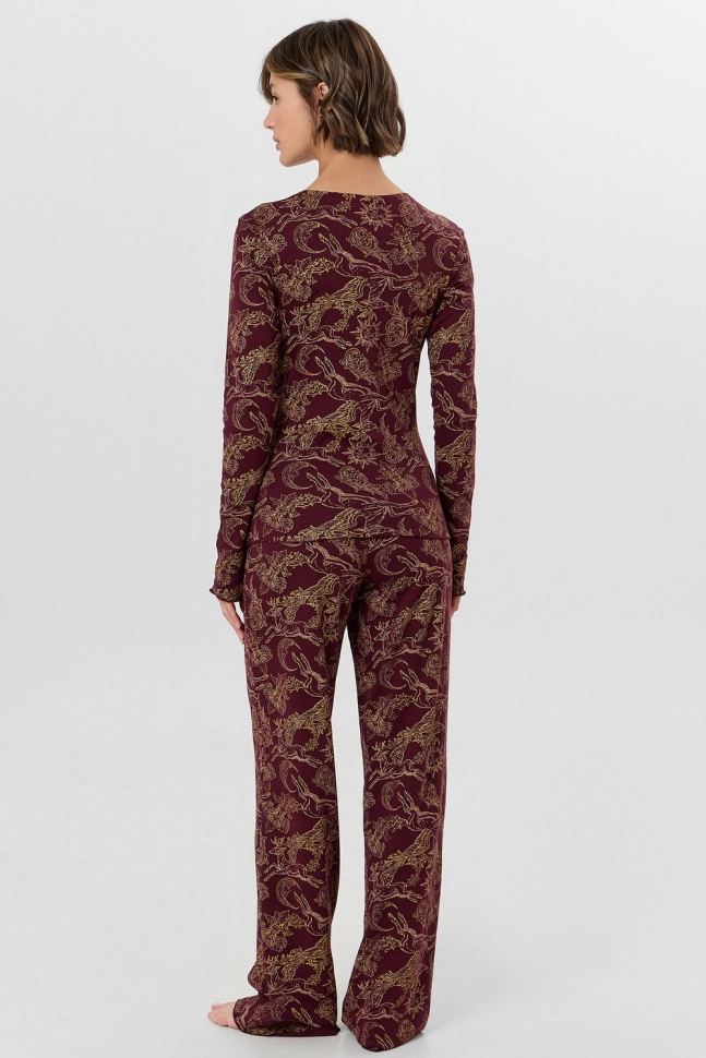 Пижама жен,592624,25-35965пп-2(золотые олени на бордо,бордо,беж,), (42-164,170)