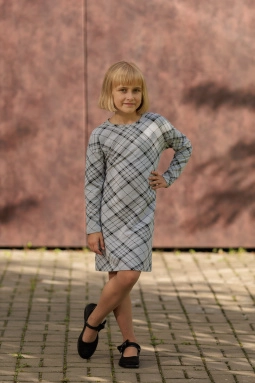 Платье дев,s0651,s0652,s0651/1,s0652/1(серый меланж с рис. 27711,сермел,,чер косая клетка), (36-146)
