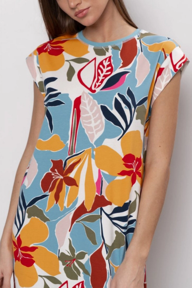 Платье жен,70160,2h-077(джинсовый,оранж,син,экзотич цветы), (44-170)