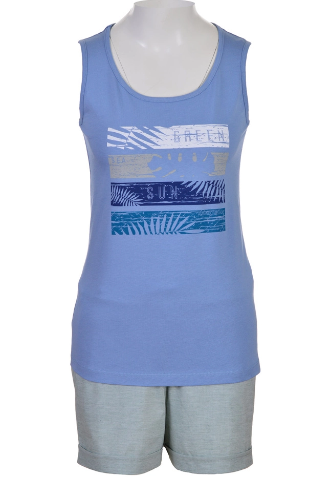 Костюм жен,11009/45033,-(темно-голубой/светло-зеленый,гол,зелмел,листья), (44-170)