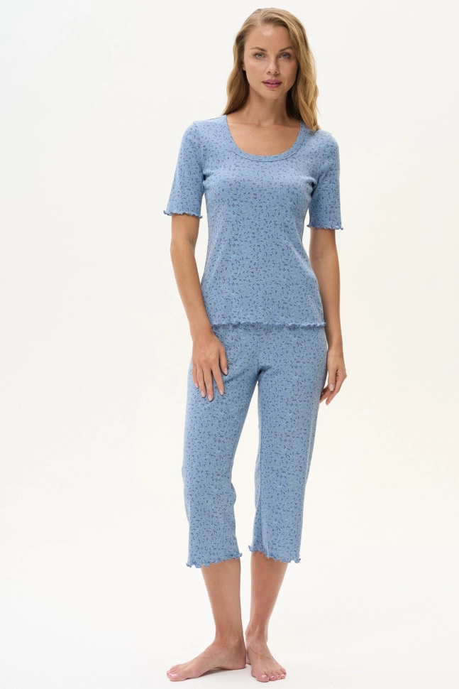 Пижама жен,p0720,p0720-p51.5f06(голубой,гол,,бордо ветви цветы), (46-164)