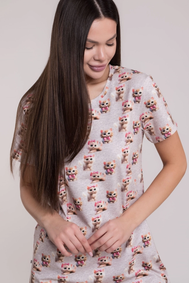 Сорочка ноч жен,s8210,s8210/20(кошечки-хаврошечки,сермел,беж,кошечки-хаврошечки 002815-V03), (44-164)