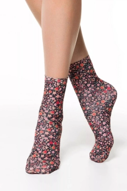 Носки жен,17с-34сп,096(,чер,,крас роз цветы), (23-25)