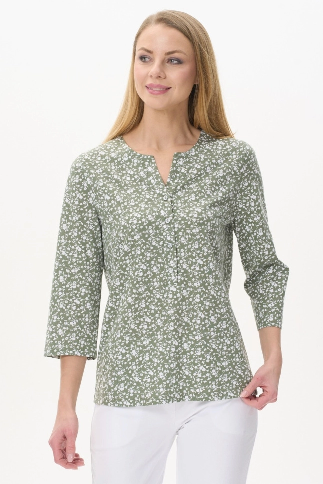 Джемпер жен,k1351,k1351-p72.4s03(оливковый,зел,,бел цветы), (60-164)