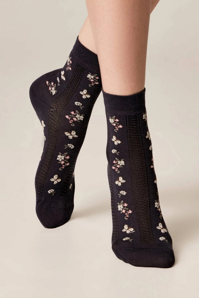Носки жен,б1100,605(т.серый,сер-т,,цветы), (23)