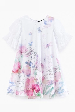 Платье дев,230201,-(белый,бел,,зайцы), (24-80)