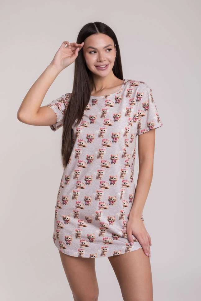 Сорочка ноч жен,s8210,s8210/20(кошечки-хаврошечки,сермел,беж,кошечки-хаврошечки 002815-V03), (44-164)