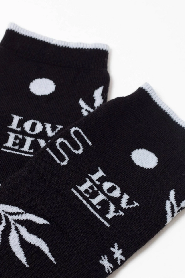 Носки жен,7с-47сп,567(черный,чер,бел листья надписи,), (23-25)