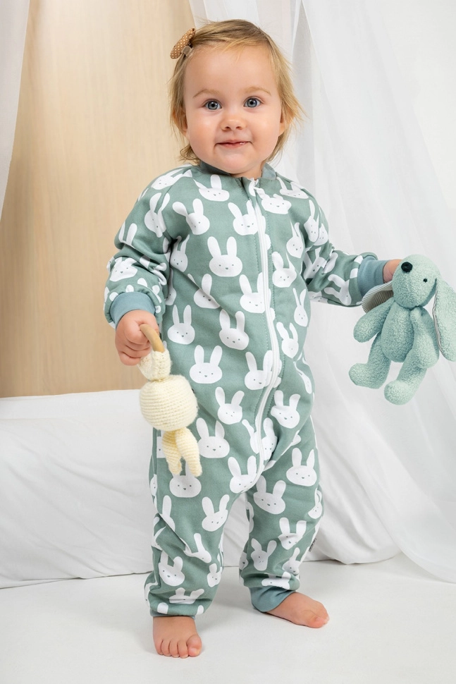 Комбинезон мал,3043а,-(мятно-белый,зел,,заяцы), (24-74)